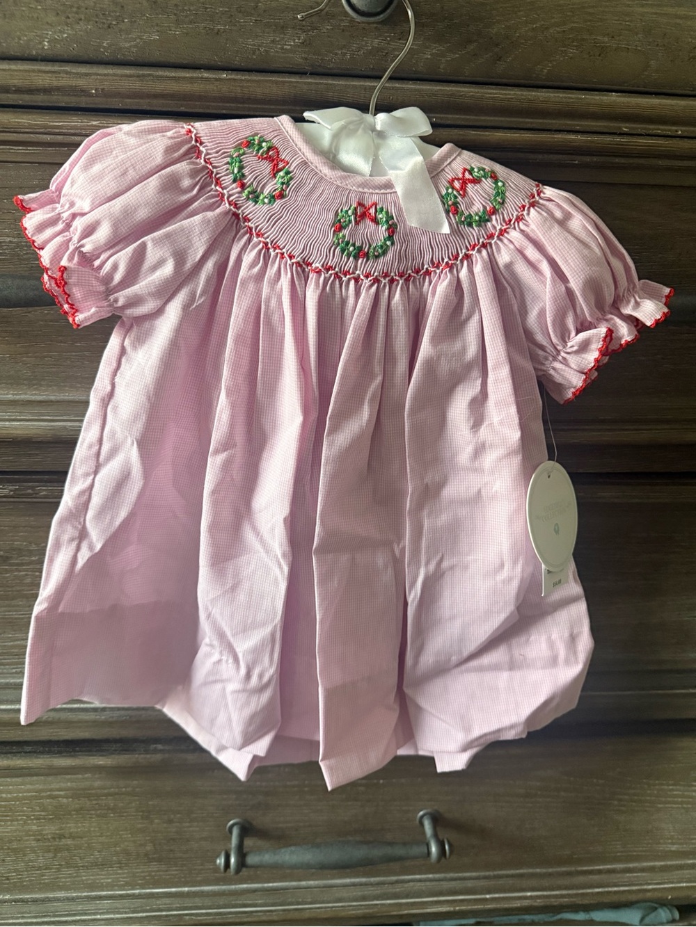 Edgehill Collection Pink Smocked Dress with Wreath Embroidery